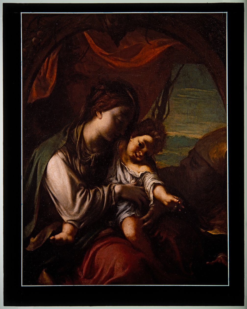 A Madona e o Menino com Santo António Abbott (painel) de Ludovico Carracci