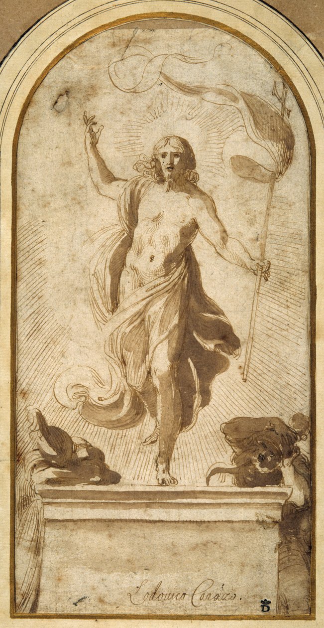 A Ressurreição (caneta e tinta marrom com lavagem marrom) de Ludovico Carracci