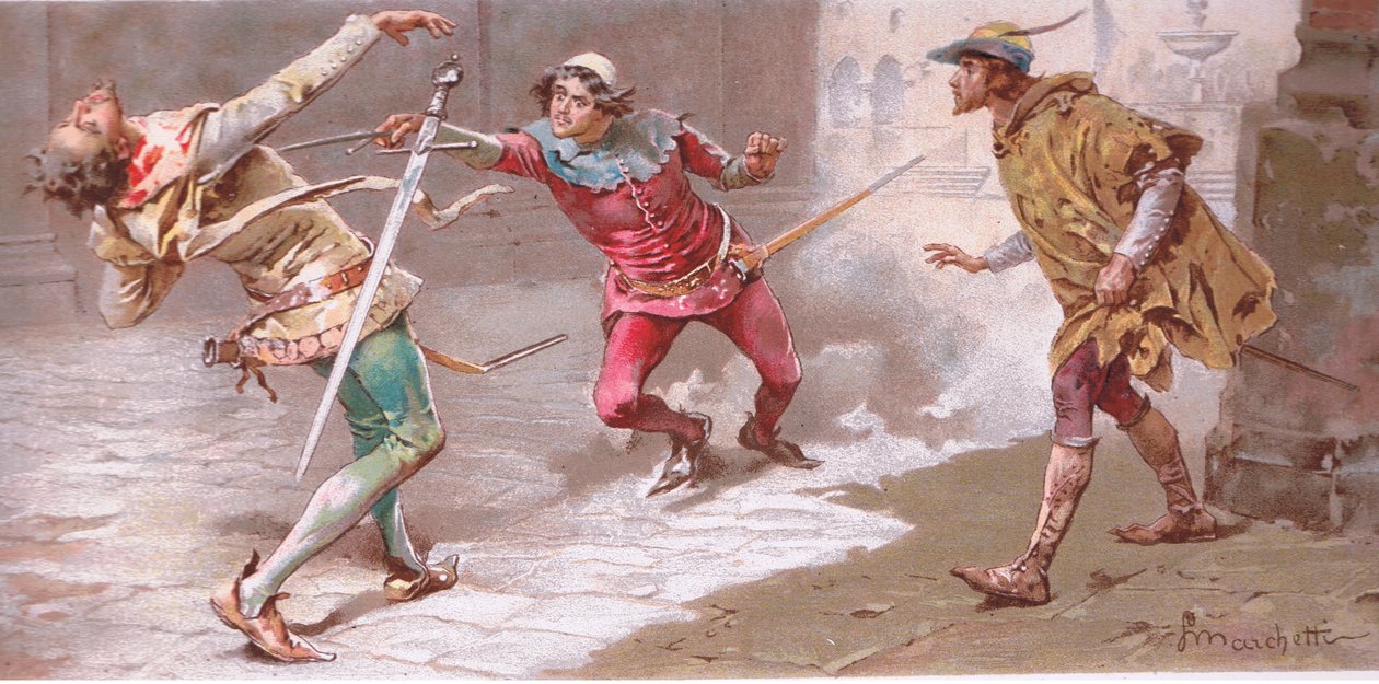 Coragem homem, a dor não pode ser muito, ilustração de Romeu e Julieta, de Ludovico Marchetti