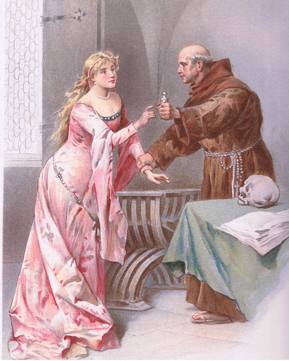 Frade Segure a filha, eu espio uma espécie de esperança., Ilustração de Romeu e Julieta, de Ludovico Marchetti