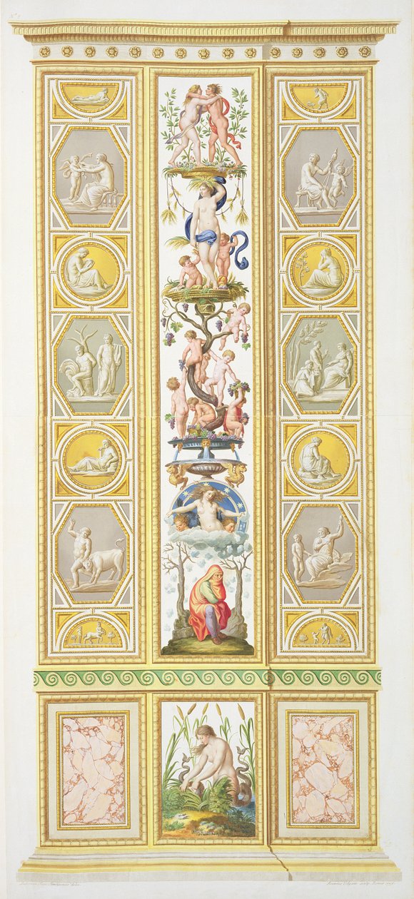 Painel do Rafael no Vaticano, de &39;Delle Loggie por Rafael no Vaticano&39;, gravado por Giovanni Volpato (1735-1803), 1775, publicado c.1775-77 (gravura colorida à mão) (ver também 17645 de Ludovicus Tesio Taurinensis
