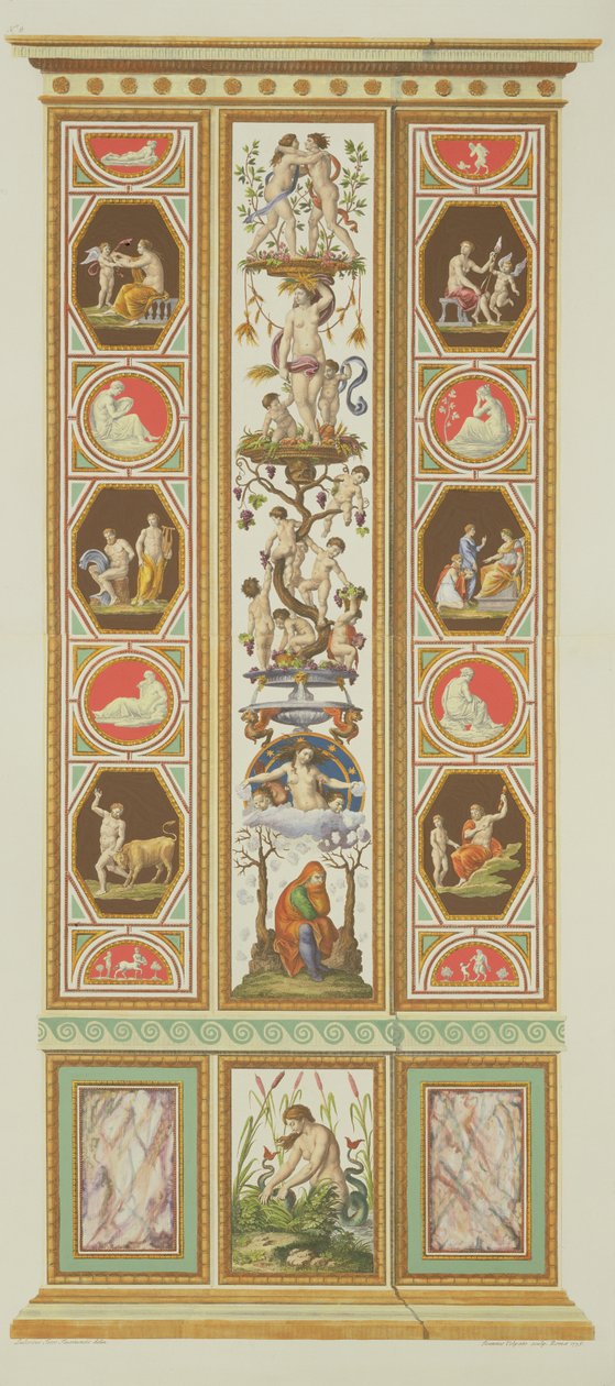 Painel do Rafael no Vaticano, de &39;Delle Loggie por Rafael no Vaticano&39;, gravado por Giovanni Volpato (1735-1803), 1775, publicado c.1777-77 (gravura colorida à mão) (ver também 17646 de Ludovicus Tesio Taurinensis