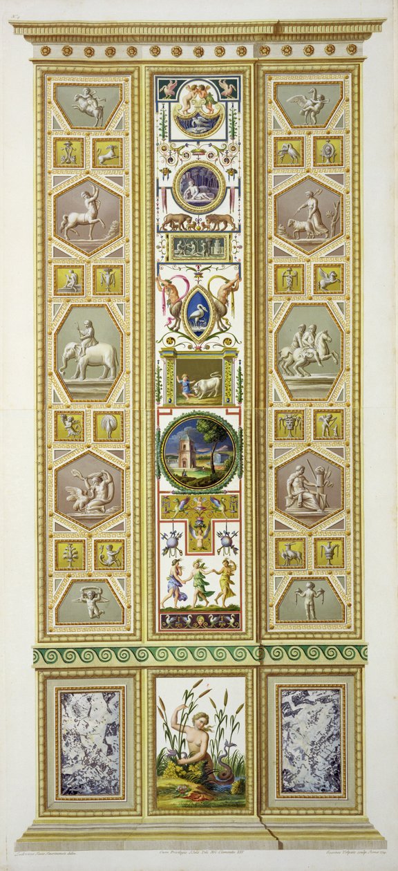 Painel do Rafael no Vaticano, de &39;Delle Loggie por Rafael no Vaticano&39;, gravado por Giovanni Volpato (1735-1803), 1774, publicado em c.1774-77 (gravura colorida à mão) de Ludovicus Tesio Taurinensis