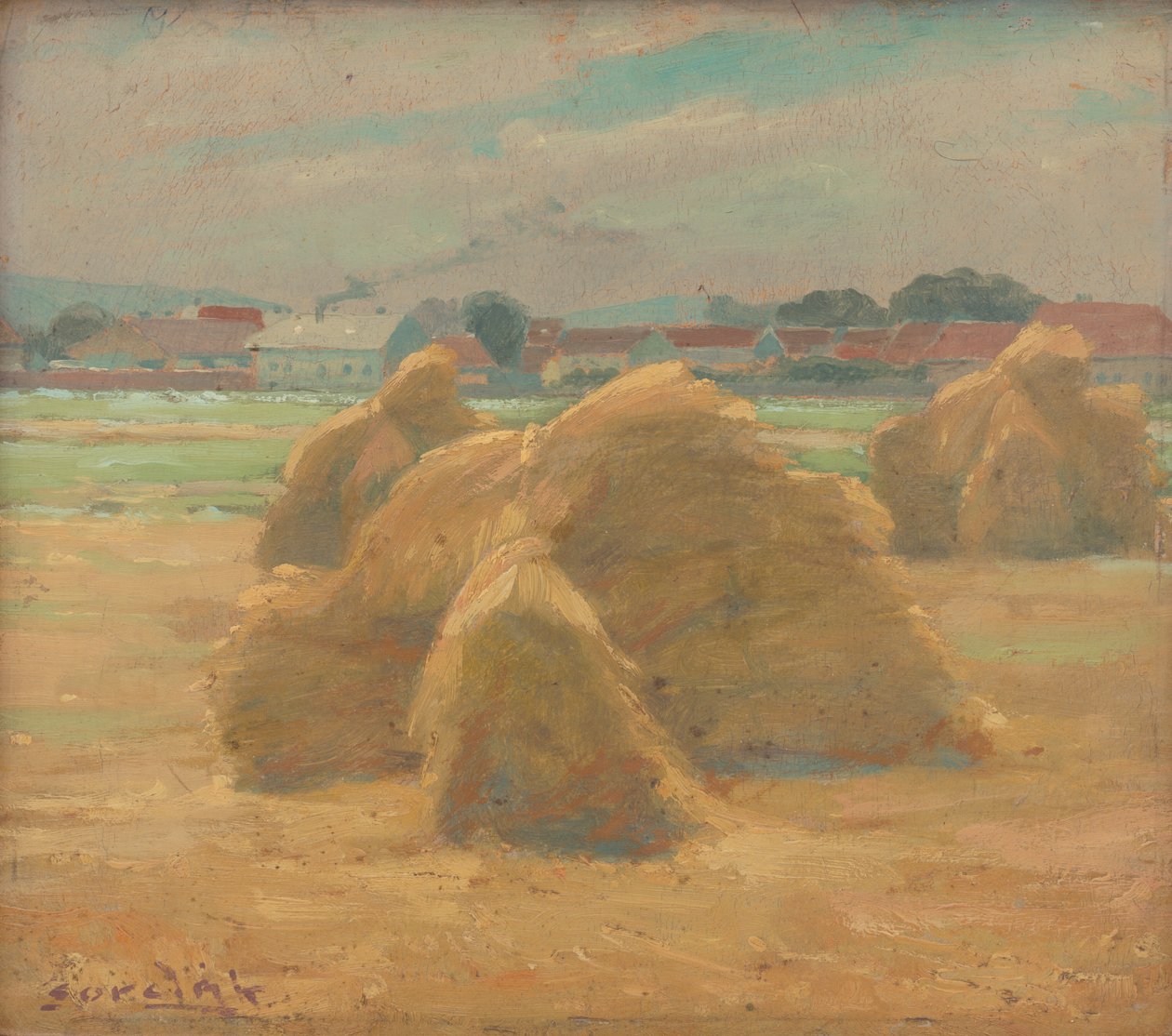 Colheita, c.1910 (óleo a bordo) de Ludovit Cordak