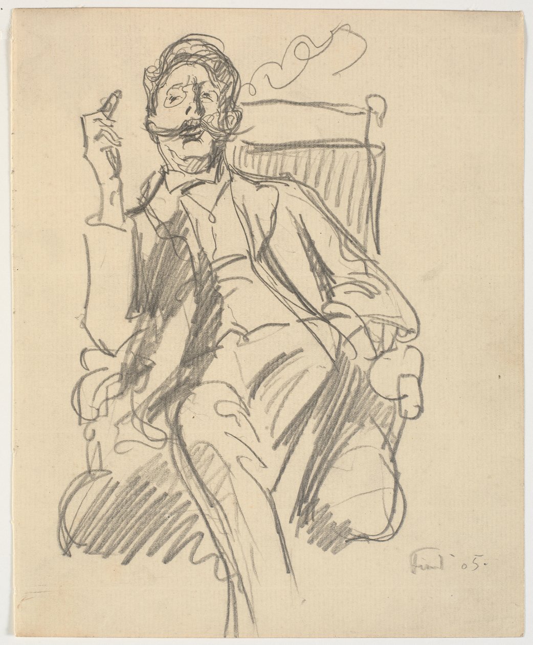 O historiador de arte Carl V. Petersen, sentado, com um charuto de Ludvig Find
