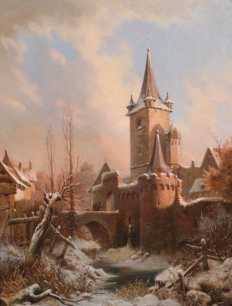 Carl Ludwig Ferdinand Messmann Paisagem de castelo no inverno de Ludvig Messmann