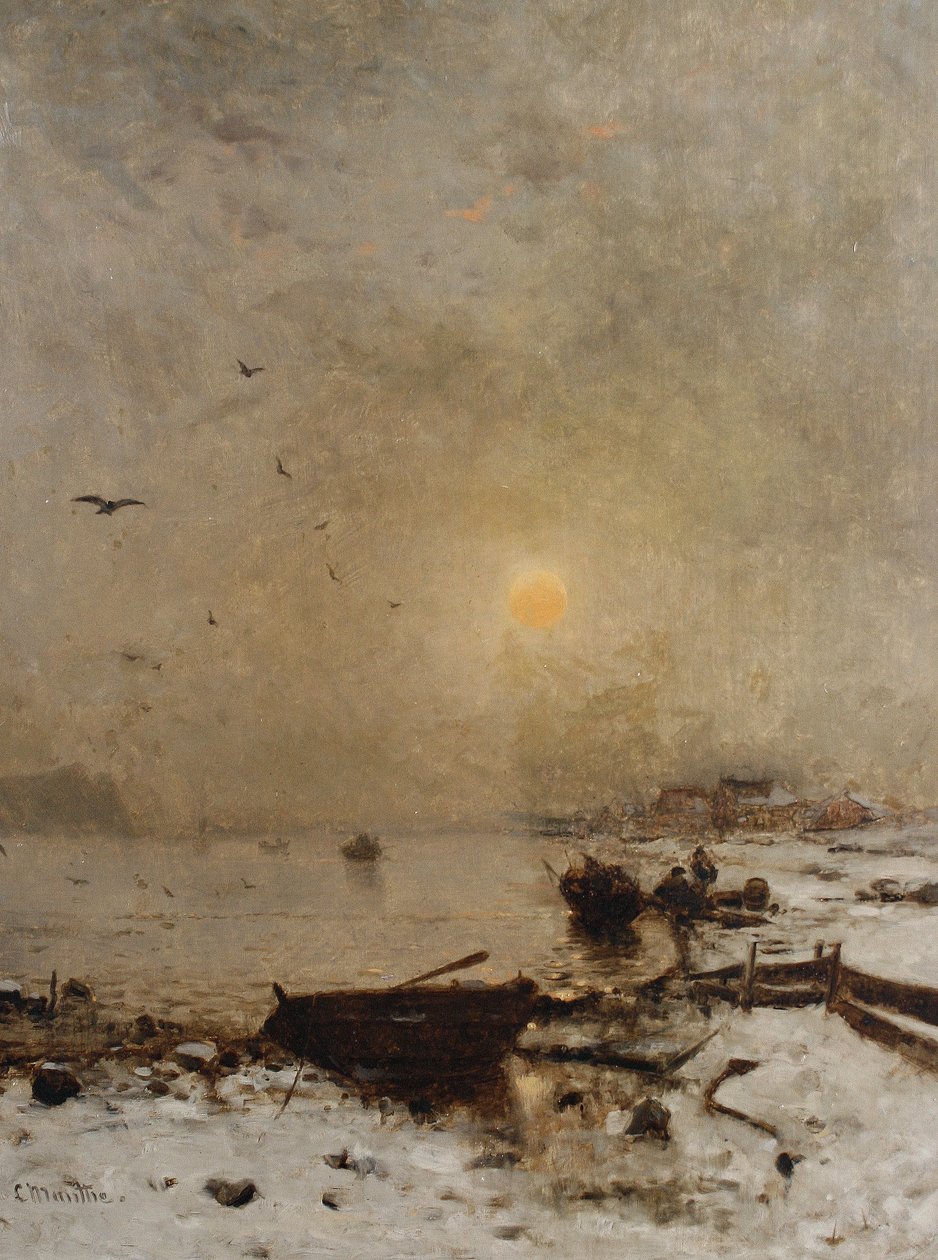 Pôr do sol sobre um lago de Ludvig Munthe