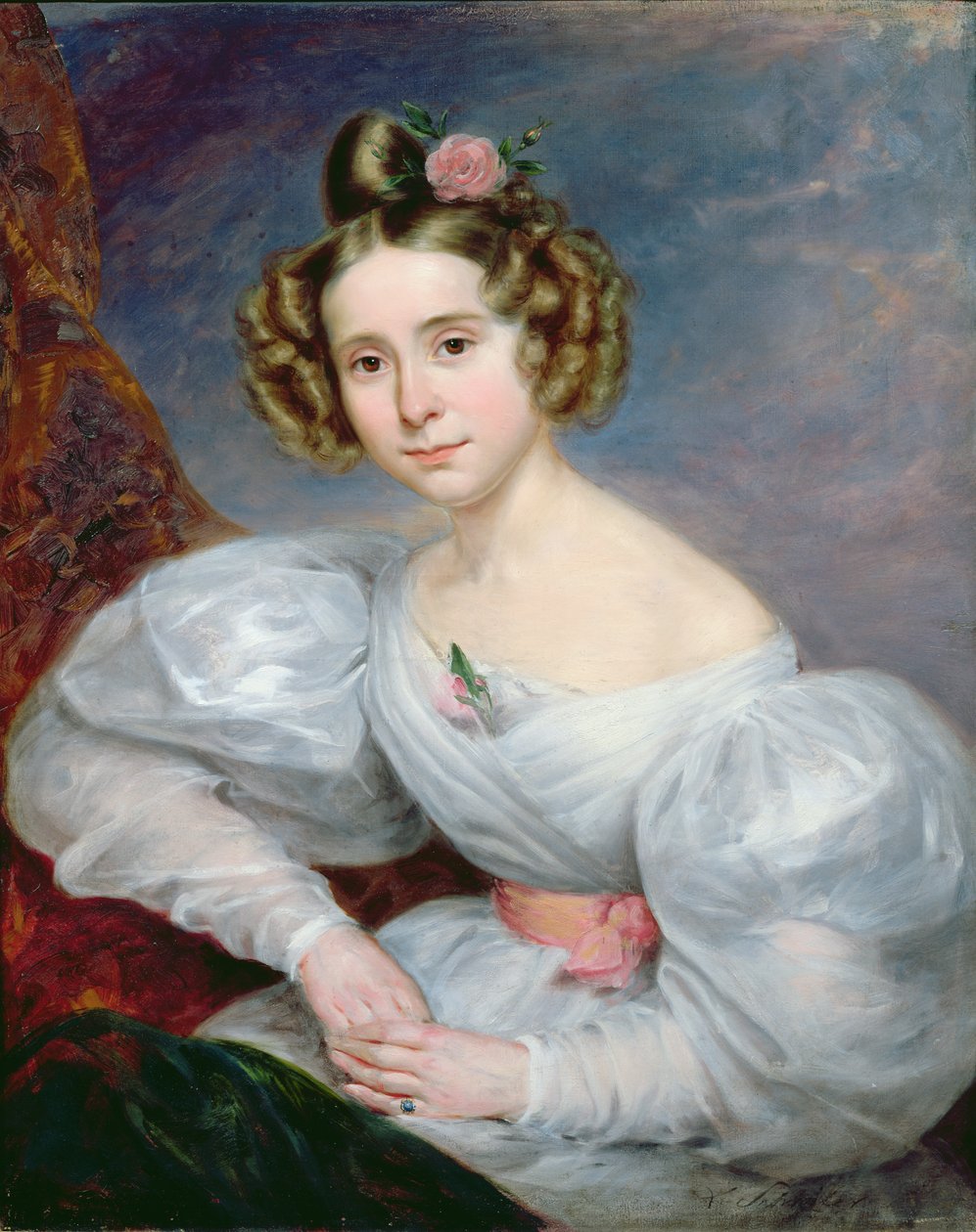 Retrato de uma jovem mulher, c.1833-34 de Ludwig August or Louis August Schwiter