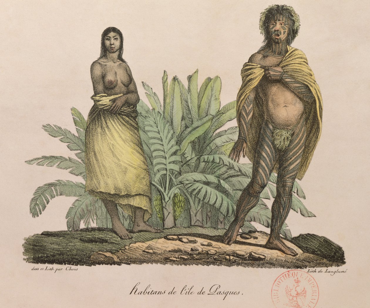 Habitantes da Ilha de Páscoa, de &39;Quaint Travel Around the World&39;, gravado por G. Langlume, 1822 de Ludwig Choris