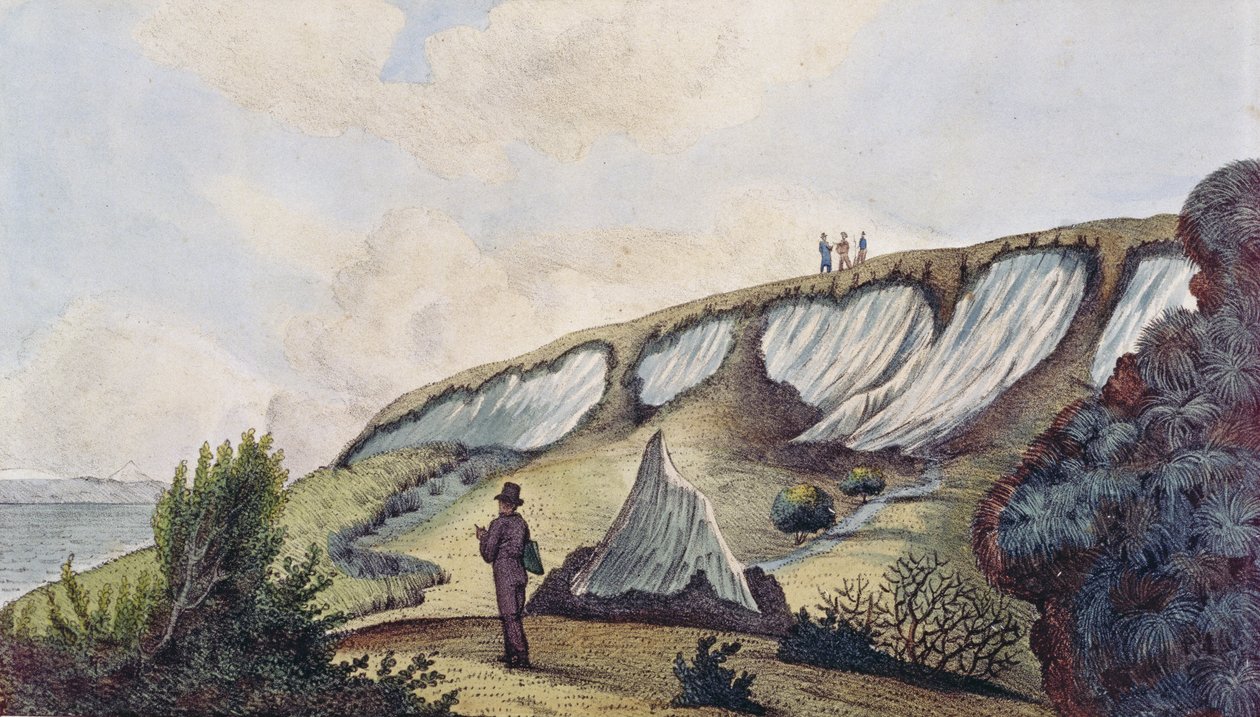 Vista dos glaciares do Golfo de Kotzebue, Kamchatka, de &39;Quaint Travel Around the World&39;, 1822 de Ludwig Choris