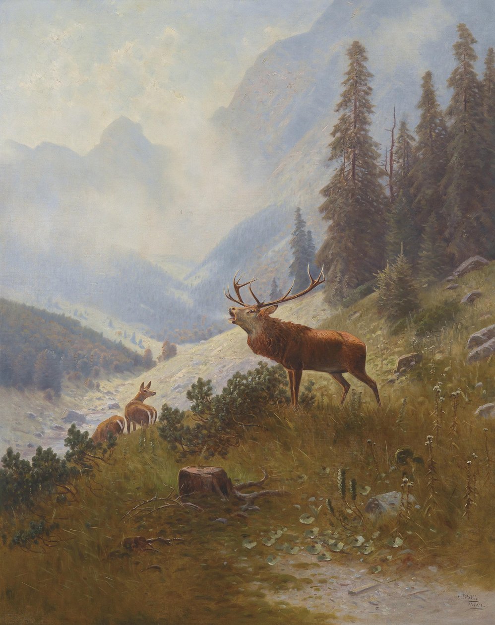 Cervos rujir nas montanhas de Ludwig Skell