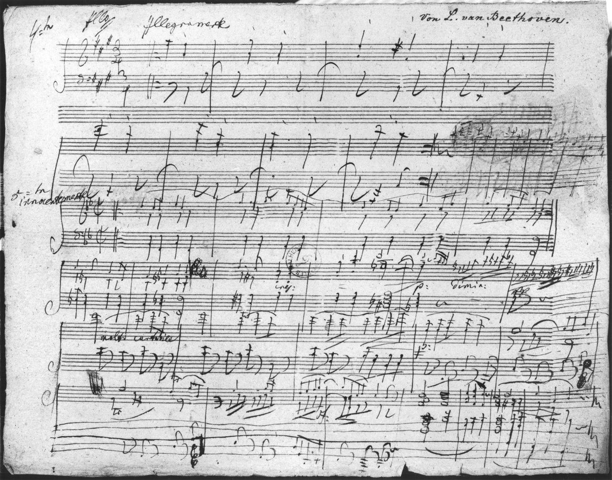 Folha de pontuação de autógrafos para o 10º Bagatelle opus 119 de Ludwig van Beethoven