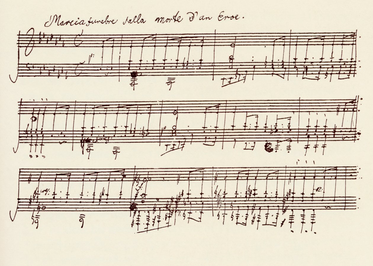 Porção do Manuscrito da Sonata de Um Plano Maior de Beethoven, Opus 26 (caneta e tinta) de Ludwig van Beethoven