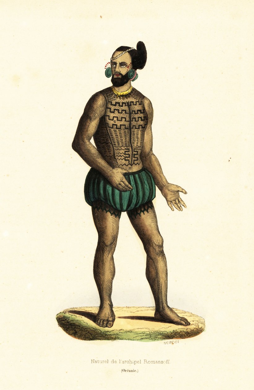 Homem nativo da Ilha Tikei, grupo Tuamotu, Polinésia Francesa de Ludwig Choris
