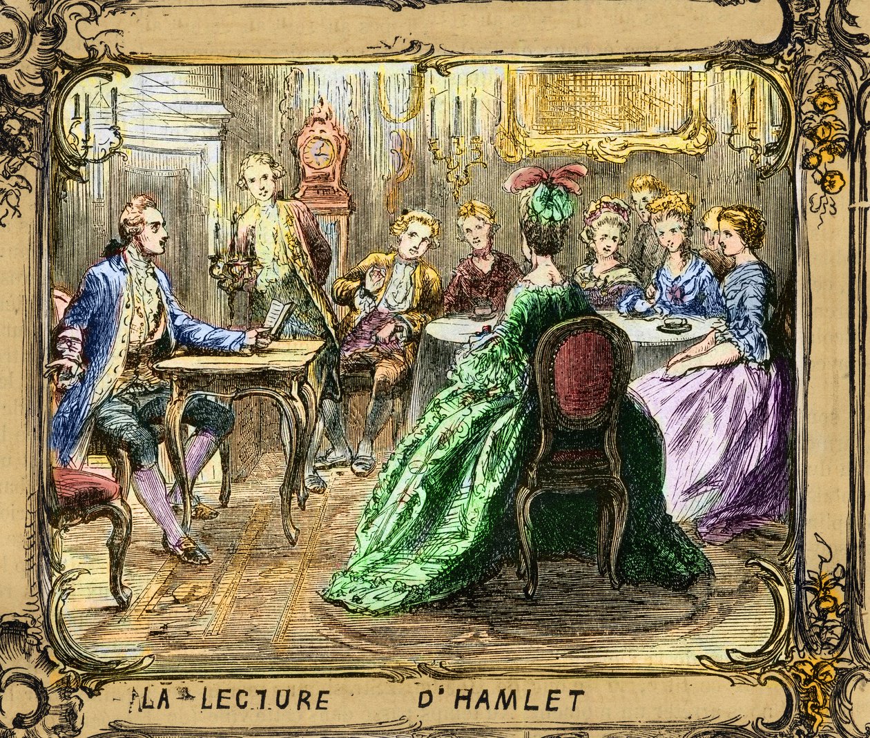 La palestra de Hamlet (Shakespeare) - Leitura de Hamlet - Johann Wolfgang von Goethe em Estrasburgo 1770 - gravura após Ludwig Pietsch (1824-1911) de Ludwig (after) Pietsch