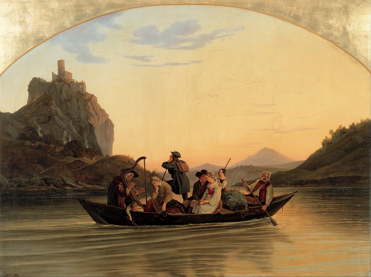 Travessia em Schreckenstein, 1837 de Ludwig Adrian Richter