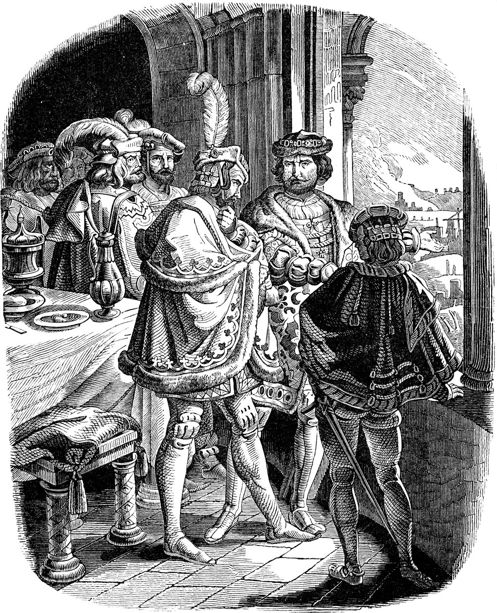 Frederick I Meal no Castelo de Heidelberg 1462 Ilustração da História do Povo Alemão de E. Duller, 1840 de Ludwig Adrian Richter