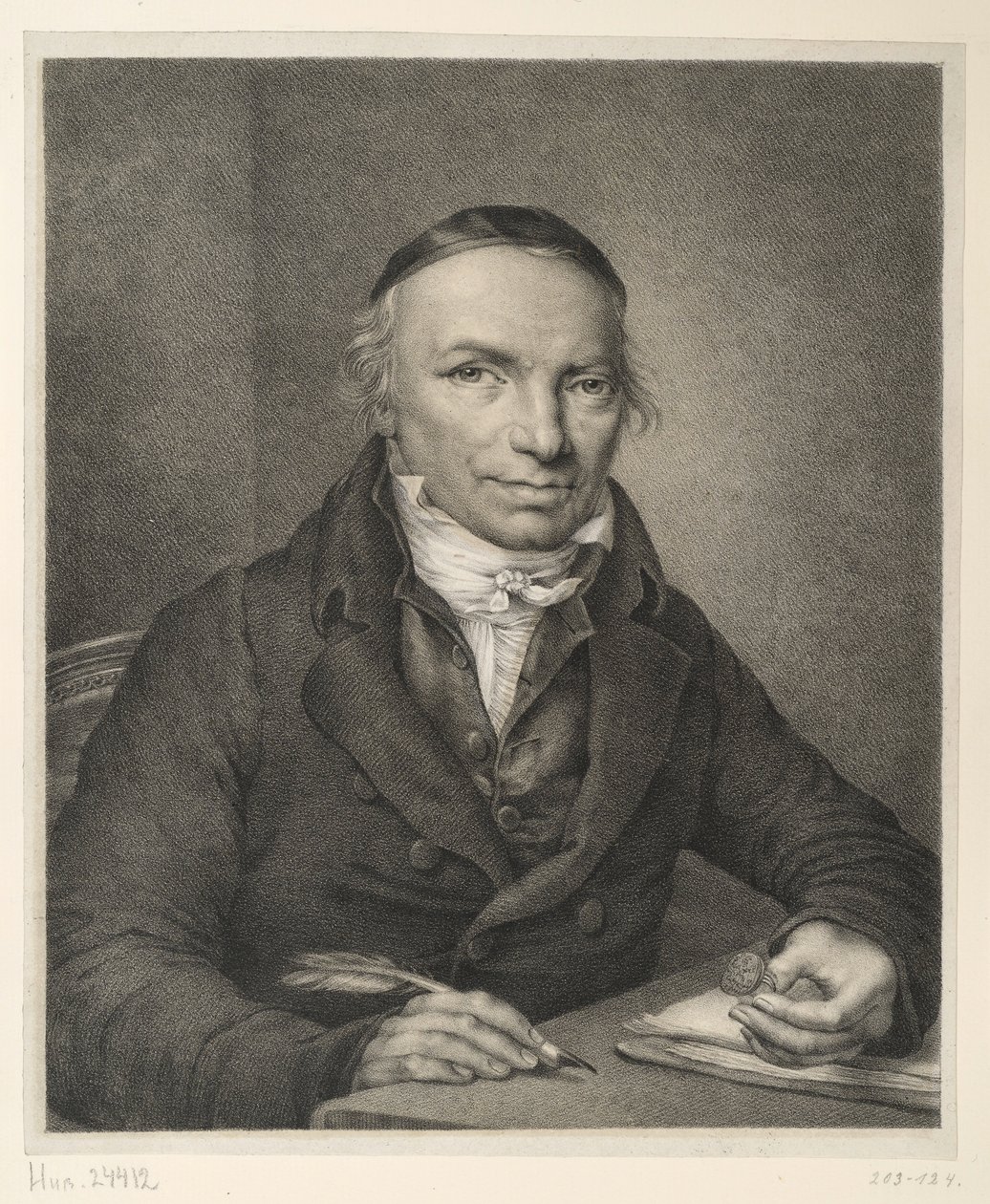 Johann Joachim Bellermann, retrato de busto à mesa, com um anel de sinete na mão de Ludwig Buchhorn