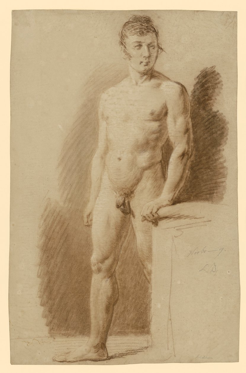 Nu masculino de pé, com a mão esquerda apoiada num pedestal de Ludwig Buchhorn