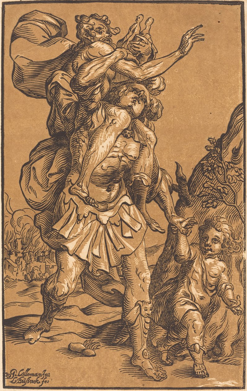 Enéias salvando seu pai de Tróia de Ludwig Büsinck after Georges Lallemand