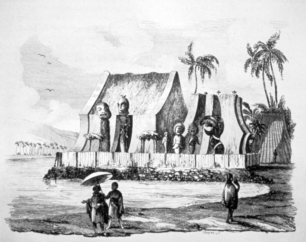 Templo dos reis na baía de Tiritatea, c1746-1830 de Ludwig Choris