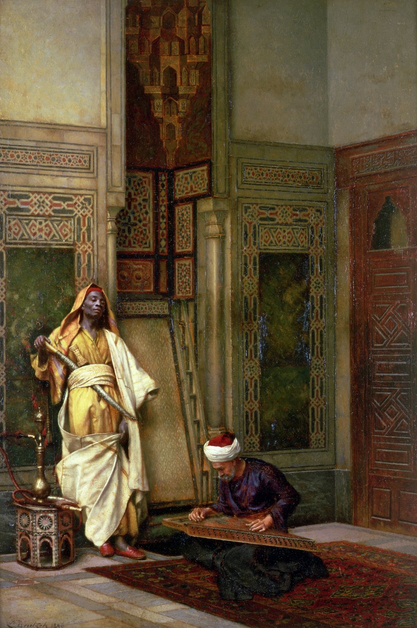 d Guarda com um tocador de cítara em um interior de Ludwig Deutsch