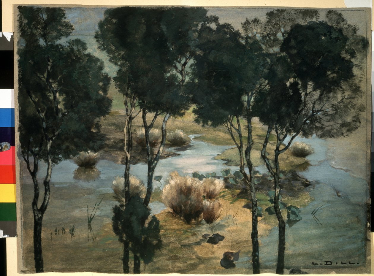 "Landscape" Watercolour and gouache painting by Ludwig Dill (1848-1940) ca. 1900 Pushkin Museum, Moscovo de Ludwig Dill