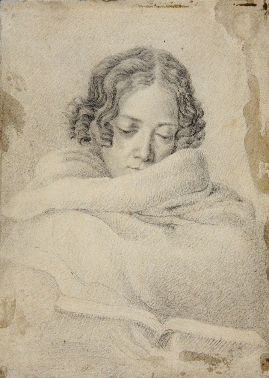 Retrato da escritora Bettine von Arnim 1785-1859, née Brentano, ca 1809. de Ludwig Emil Grimm