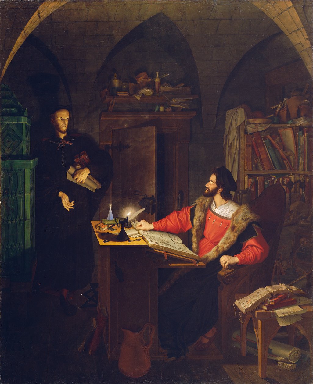 Fausto e Mephisto na sala de estudo de Ludwig Ferdinand Schnorr von Carolsfeld