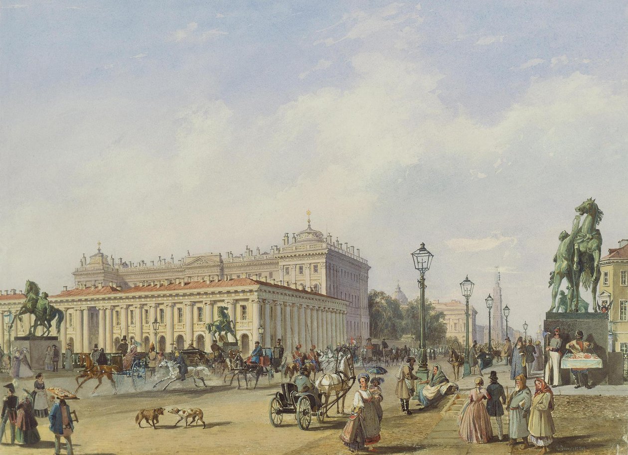 A Ponte Anichkov em São Petersburgo, 1847 de Ludwig Franz Karl Bohnstedt