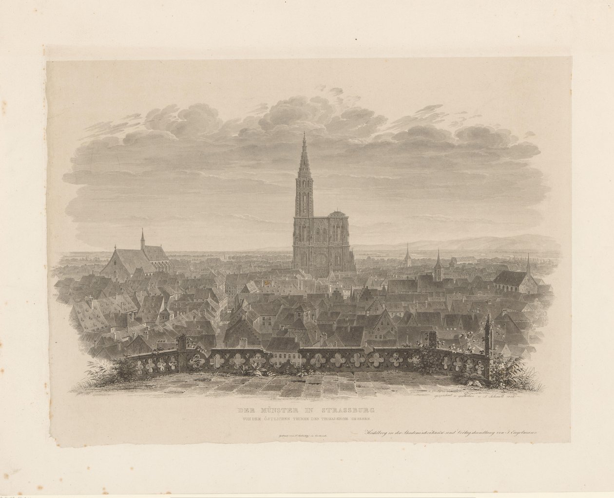 Vista da catedral de Estrasburgo
A catedral em Estrasburgo vista da torre oriental da igreja de São Tomás (título sobre o objecto) de Ludwig Friedrich Schnell