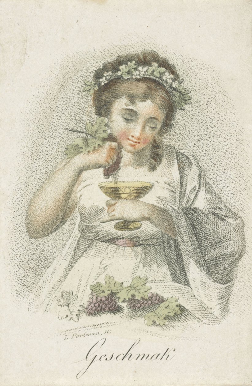 Gosto Geschmack (título no objeto) Cinco sentidos representados por figuras femininas (título da série) Die Funf Sinne (título da série) de Ludwig Gottlieb Portman