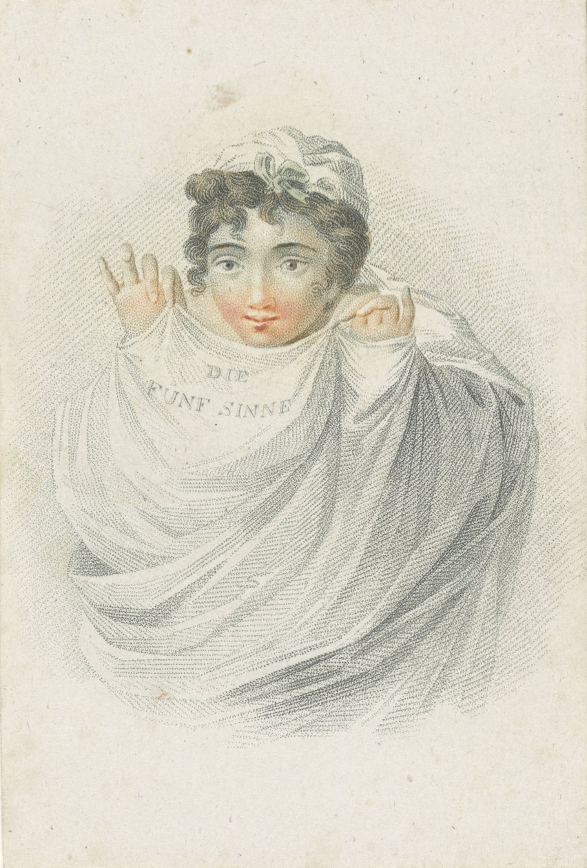 Figura feminina em cortinas Cinco sentidos representados por figuras femininas (título da série) Die Funf Sinne (título da série no objeto) de Ludwig Gottlieb Portman