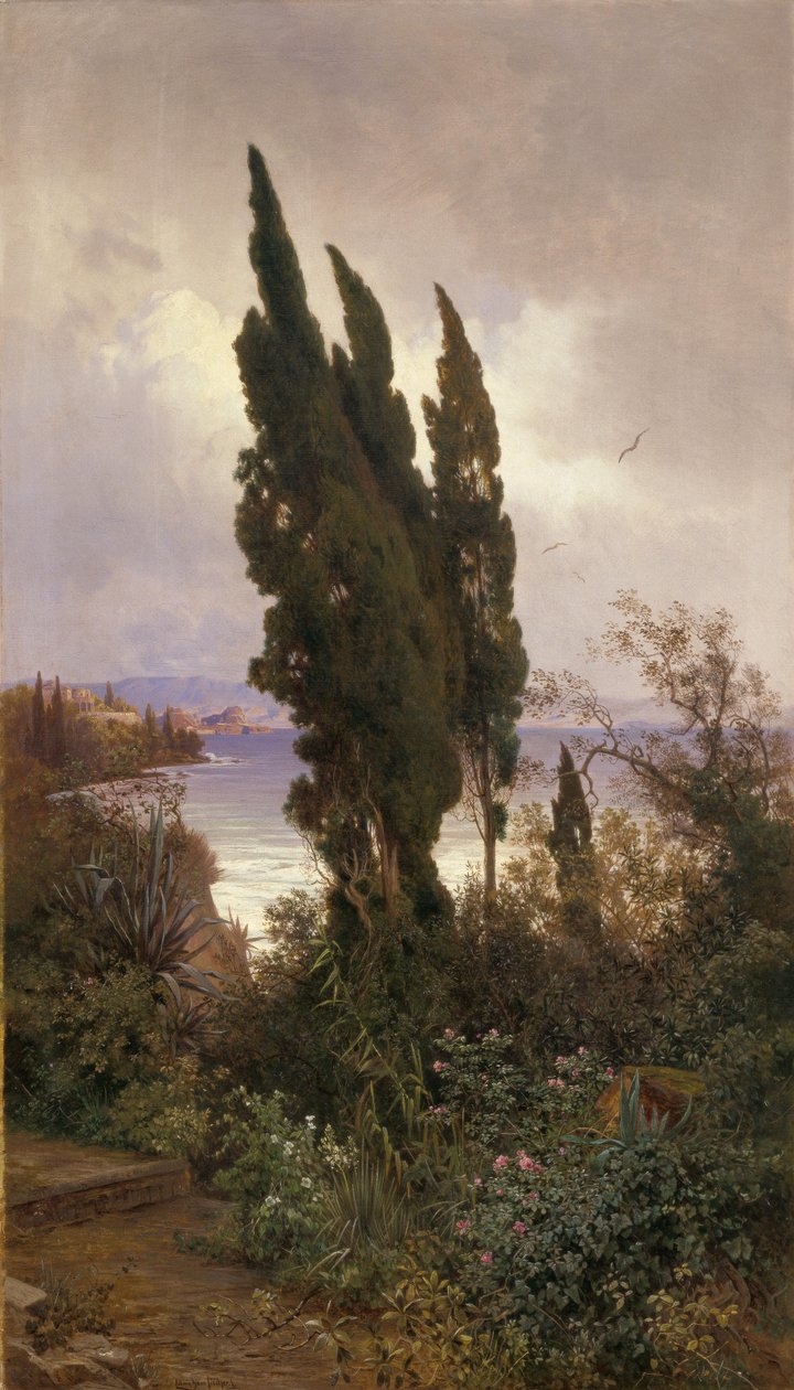 Jardim em frente ao castelo real em Corfu de Ludwig Hans Fischer