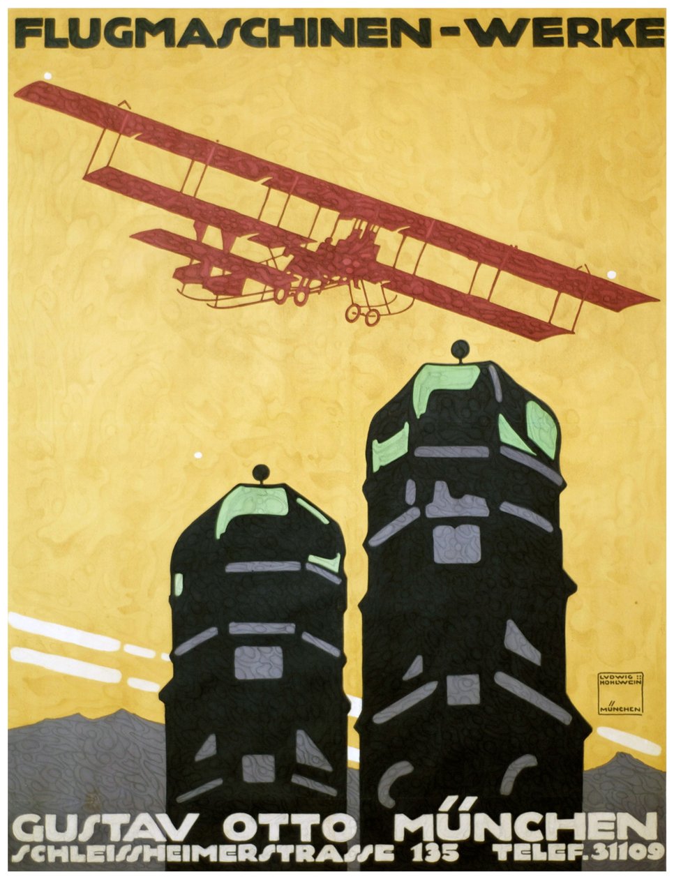 Máquinas Voadoras - Obras, Poster. 1912 (litografia) de Ludwig Hohlwein