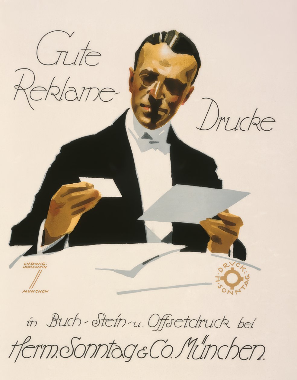 Boas impressões publicitárias no Herm. Sonntag e Cia. Munique de Ludwig Hohlwein