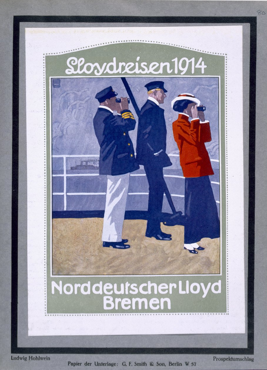 Cartaz mostrando o convés dos navios de cruzeiro de Ludwig Hohlwein