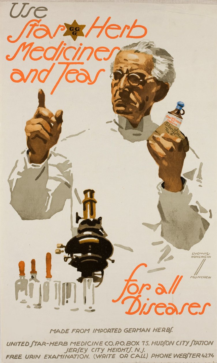 Use remédios e chás de ervas da estrela - para todas as doenças, ca 1923. de Ludwig Hohlwein
