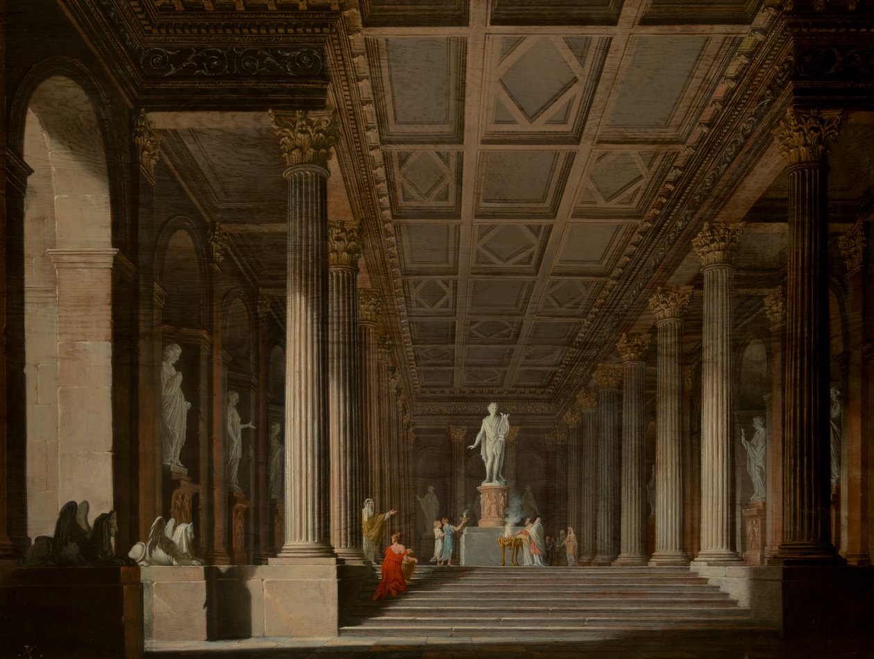 Interior de um Templo Fictício dos Antigos com uma Oferta Queimada a Apolo de Ludwig Kohl