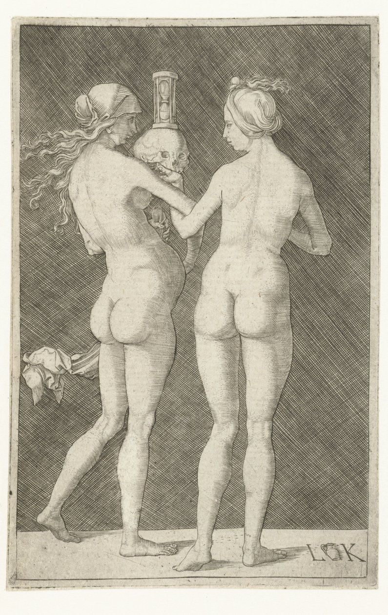 Duas mulheres nuas com caveira e ampulheta de Ludwig Krug