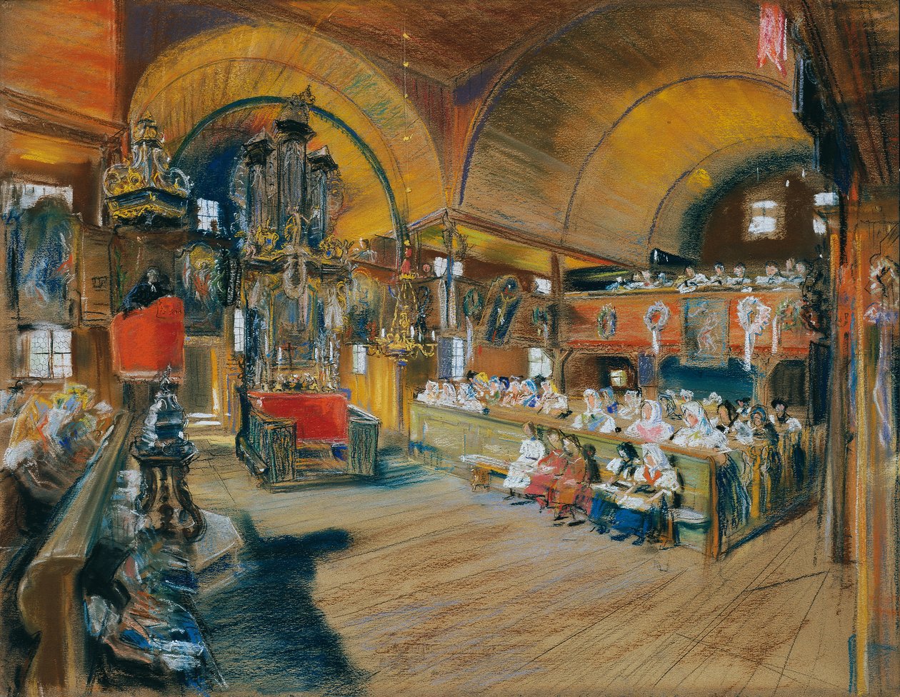 Interior de uma igreja de aldeia de Ludwig Michalek