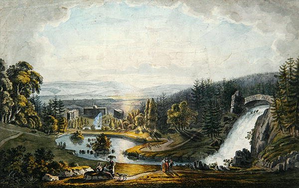 Vista do Castelo de Weissenstein (gravura a cores) de Ludwig Philipp Strack
