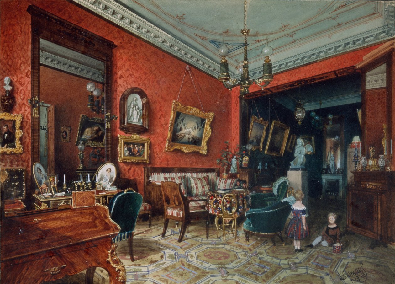 Uma sala de estar, década de 1840 de Ludwig Premazzi