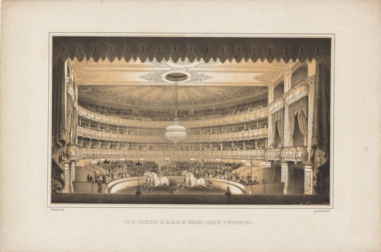 Interior do Teatro Equestre de Circo em São Petersburgo, 1850. de Ludwig Premazzi