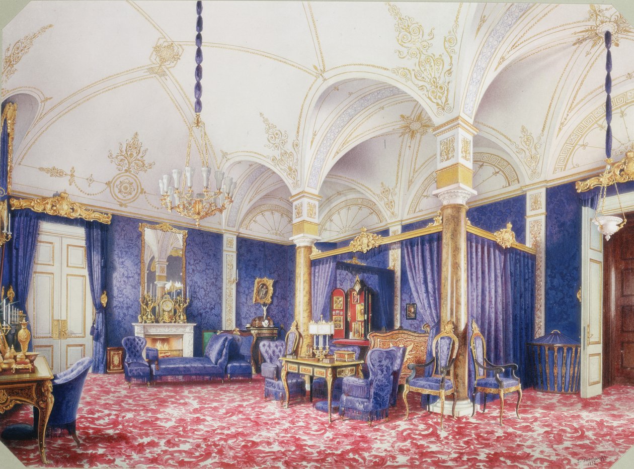 Interiores do Palácio de inverno. O quarto da imperatriz Maria Alexandrovna, 1859 de Ludwig Premazzi