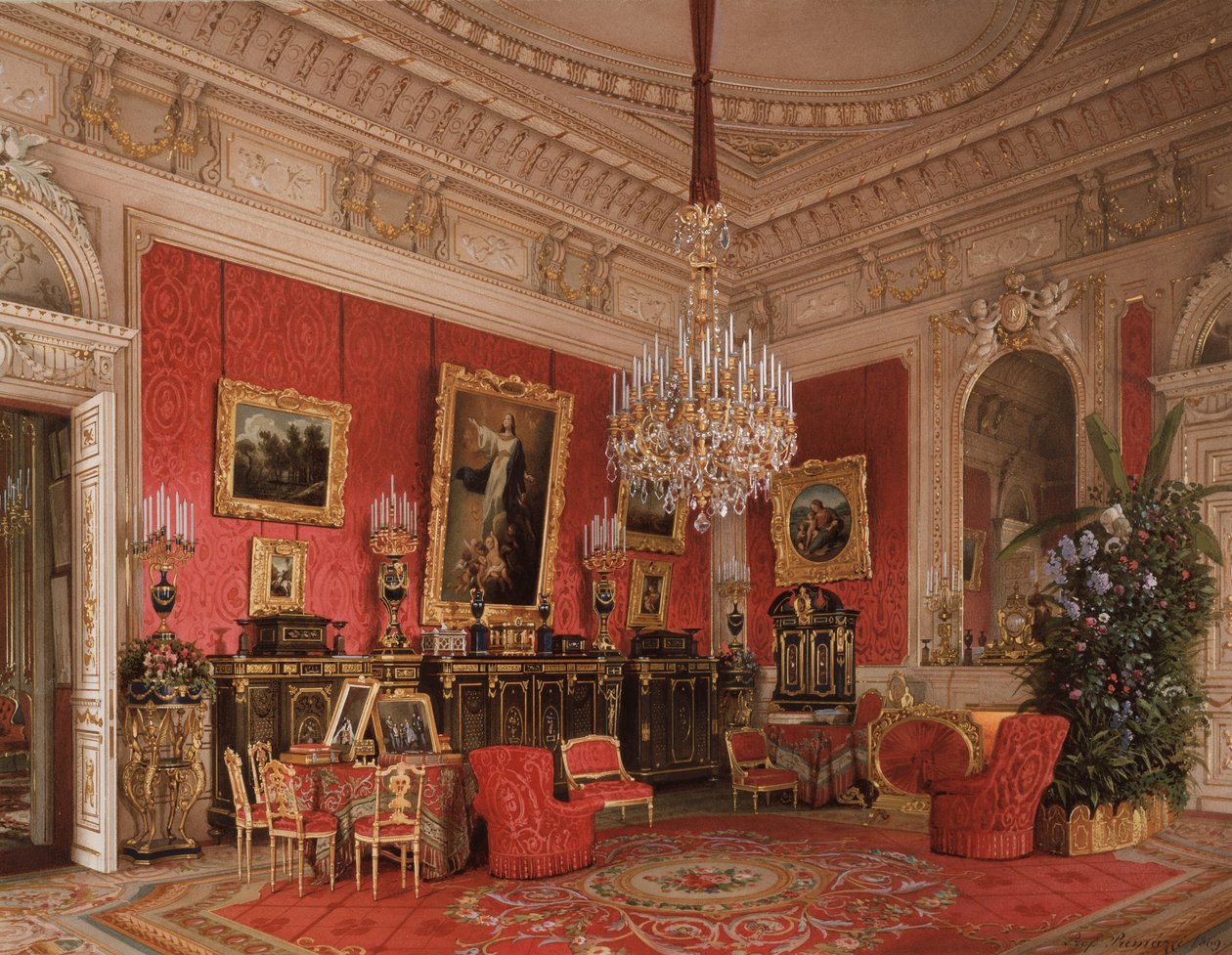 Interiores do Palácio de inverno. O Estudo da Imperatriz Maria Alexandrovna, 1869 de Ludwig Premazzi
