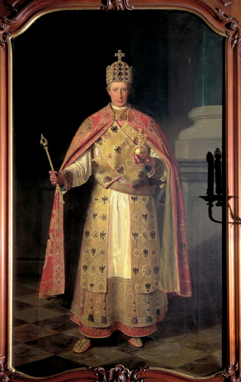 Francisco II, imperador do Sacro Império Romano, usando a insígnia imperial de Ludwig or Louis Streitenfeld