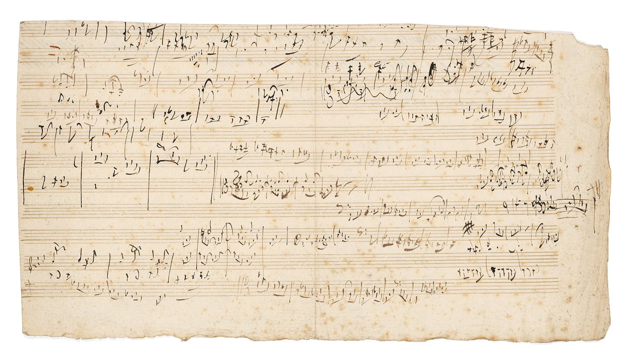 Manuscrito para música autografada, uma folha de esboço para o movimento lento do Quarteto de cordas em C, Op.59, No.3, o terceiro quarteto "Razumovsky", Viena, c.1806 de Ludwig van Beethoven