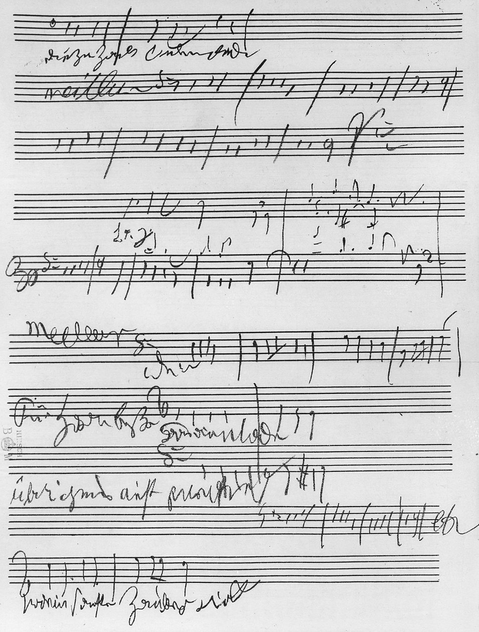Nota musical manuscrita (tinta no papel) de Ludwig van Beethoven