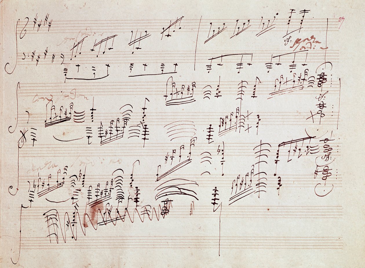 Música para a "Sonata pour piano n* 14 en do diese minor" "Sonata au clair de lune" do compositor alemão Ludwig van Beethoven (1770-1827) composta em 1801. House, Natale de Beethoven, Bonn. Alemanha de Ludwig van Beethoven